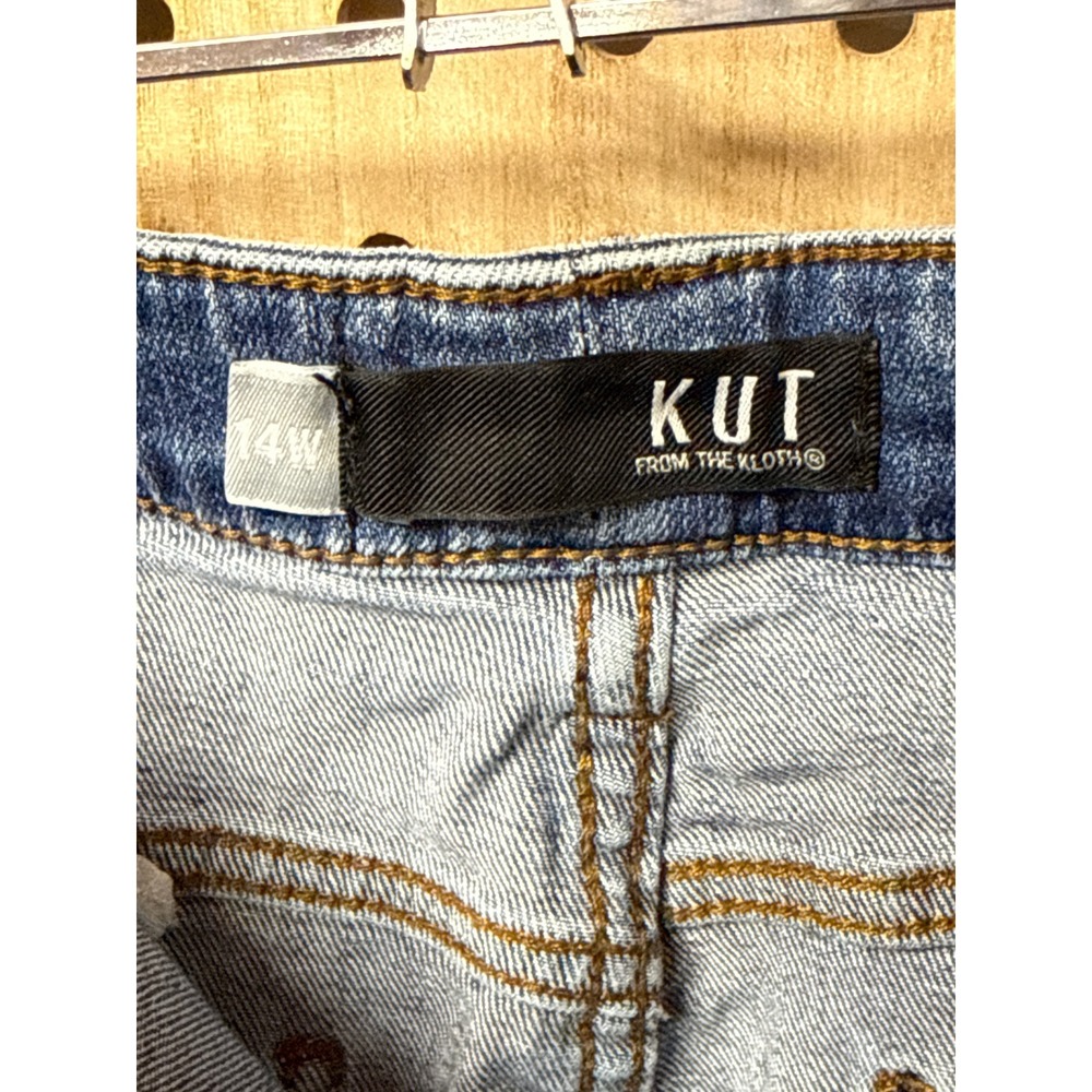 Kut from the Kloth Womens 14W Blue Distressed Denim Skirt Frayed Hem Medium Wash - Picture 6 of 7
